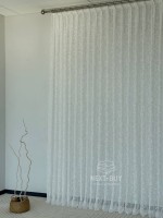 Тюль білий льон з білим візерунком White Natural Leaf Embroidery Туреччина - Зображення 10