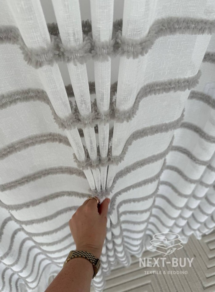 Тюль білий льон з квітковою вишивкою Bianca Fiora White Linen, Італія - Зображення 6