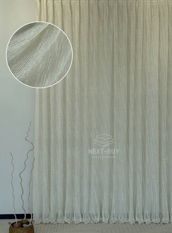 Тюль Boho Cream Linen Flow – фактурный лён-сетка Италия — изображение 2