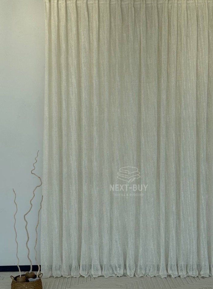 Тюль Boho Cream Linen Flow – фактурный лён-сетка Италия — изображение 3
