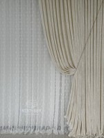Тюль белый лён с 3D помпонами Linen Pom Veil Турция — изображение 9