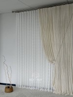 Тюль белый лён с 3D помпонами Linen Pom Veil Турция — изображение 7
