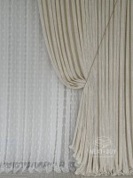 Тюль белый лён с 3D помпонами Linen Pom Veil Турция — изображение 4
