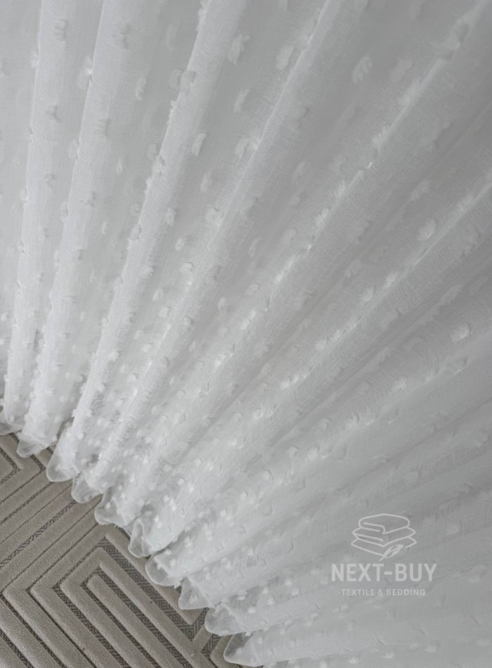 Тюль белый лён с 3D помпонами Linen Pom Veil Турция — изображение 6