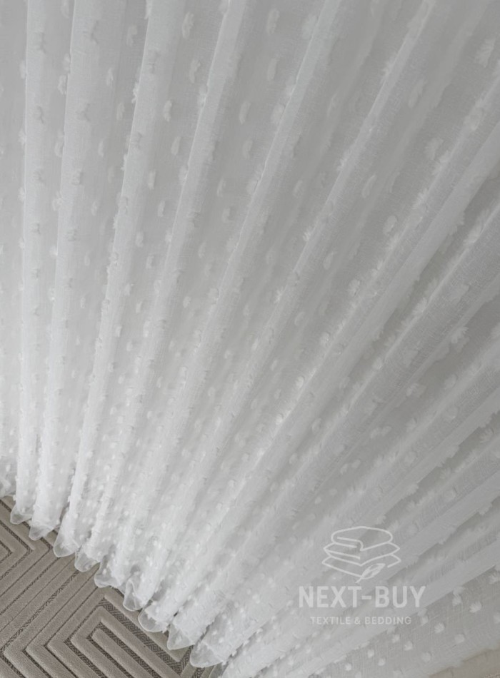 Тюль белый лён с 3D помпонами Linen Pom Veil Турция — изображение 8