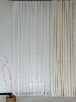 Тюль белый лён с 3D помпонами Linen Pom Veil Турция — изображение 2