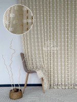 Тюль бежевий льон з 3D-ефектом м’якими помпонами Linen Dot Harmony Туреччина