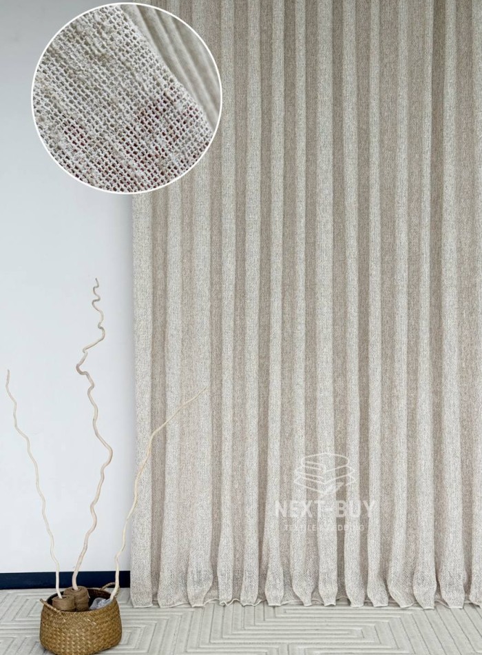 Тюль фактурный лён сетка бежевый Boho Linen Flow Beige-Cream Италия — изображение 2