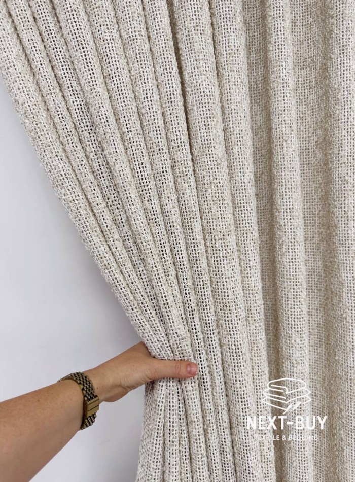 Тюль фактурный лён сетка бежевый Boho Linen Flow Beige-Cream Италия — изображение 6
