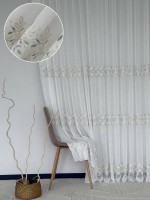Тюль льон білий з рельєфною флористичною вишивкою Linen Elegance Natural White & Gray Туреччина