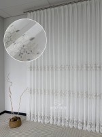 Тюль льон білий з рельєфною флористичною вишивкою Linen Elegance Natural White & Gray Туреччина - Зображення 2