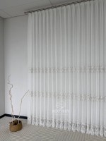 Тюль льон білий з рельєфною флористичною вишивкою Linen Elegance Natural White & Gray Туреччина - Зображення 4