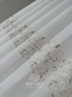 Тюль льон білий з рельєфною флористичною вишивкою Linen Elegance Natural White & Gray Туреччина - Зображення 5
