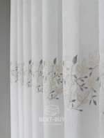Тюль льон білий з рельєфною флористичною вишивкою Linen Elegance Natural White & Gray Туреччина - Зображення 6