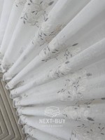 Тюль льон білий з рельєфною флористичною вишивкою Linen Elegance Natural White & Gray Туреччина - Зображення 7