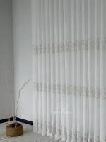 Тюль льон білий з рельєфною флористичною вишивкою Linen Elegance Natural White & Gray Туреччина - Зображення 9