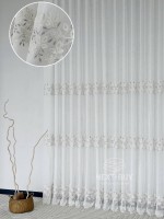 Тюль льон білий з рельєфною флористичною вишивкою Linen Elegance Natural White & Gray Туреччина - Зображення 10