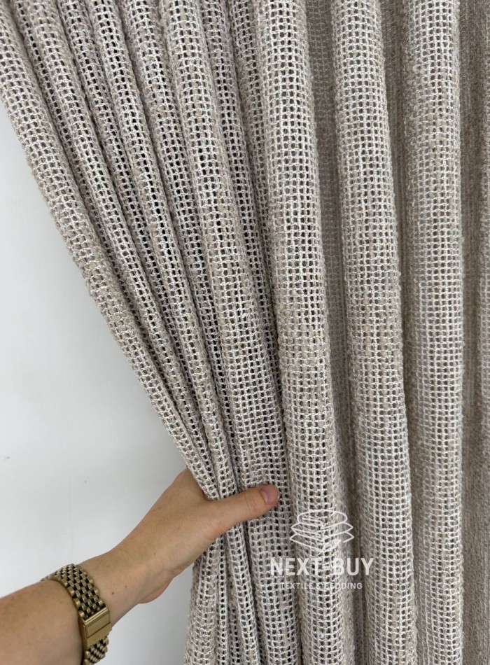 Тюль фактурний льон сітка кавового кольору Boho Linen Flow Woodsmoke Італія - Зображення 3
