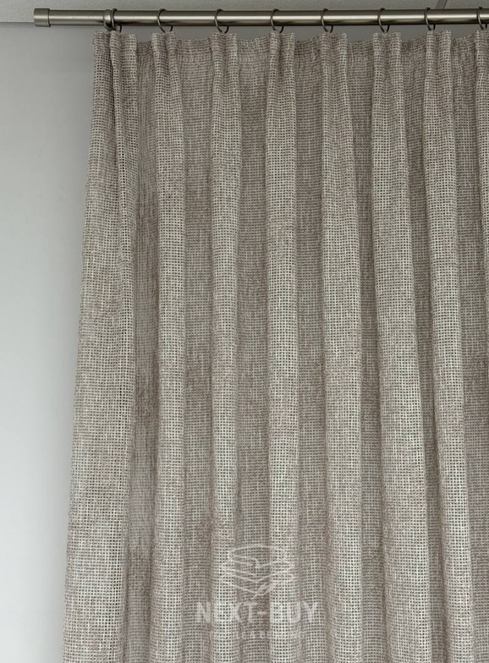 Тюль фактурний льон сітка кавового кольору Boho Linen Flow Woodsmoke Італія - Зображення 7