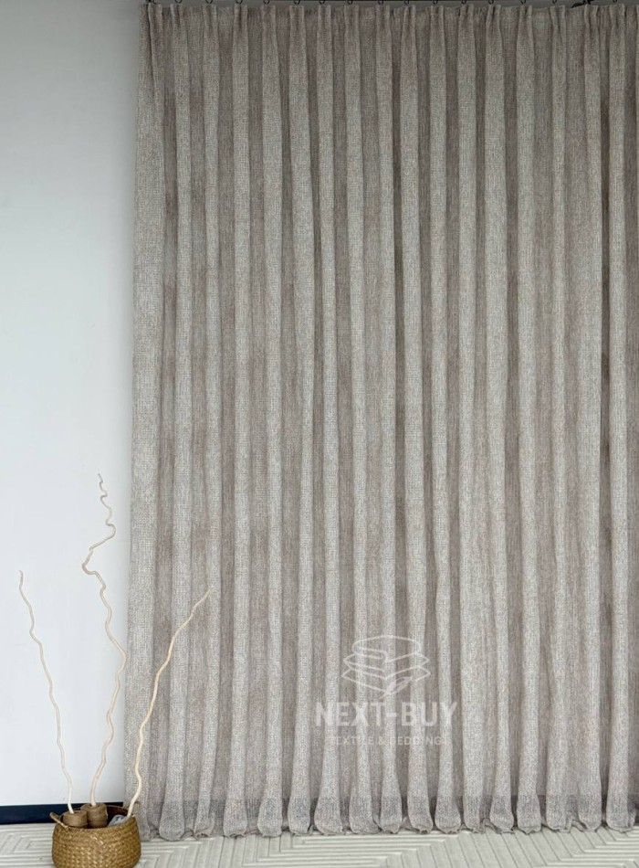 Тюль фактурний льон сітка кавового кольору Boho Linen Flow Woodsmoke Італія - Зображення 9