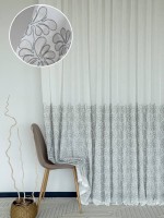 Тюль белый лён с цветочной вышивкой Linen Bloom Whisper – White & Beige with Turquoise Thread Италия