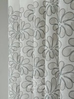 Тюль белый лён с цветочной вышивкой Linen Bloom Whisper – White & Beige with Turquoise Thread Италия — изображение 4