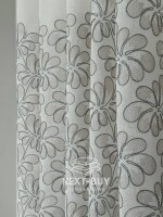 Тюль белый лён с цветочной вышивкой Linen Bloom Whisper – White & Beige with Turquoise Thread Италия — изображение 5