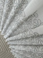 Тюль белый лён с цветочной вышивкой Linen Bloom Whisper – White & Beige with Turquoise Thread Италия — изображение 6