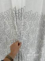 Тюль белый лён с цветочной вышивкой Linen Bloom Whisper – White & Beige with Turquoise Thread Италия — изображение 2
