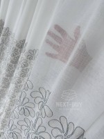Тюль белый лён с цветочной вышивкой Linen Bloom Whisper – White & Beige with Turquoise Thread Италия — изображение 3