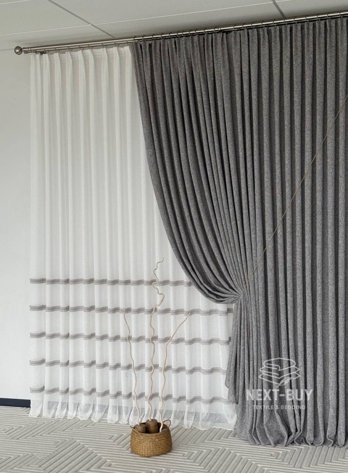 Тюль Boho Linen Flow Grey — сірий льон-сітка, Італія - Зображення 4