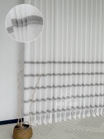 Тюль льон з сірою аплікацією у смужку Linen Grace Silver Lines, Італія - Зображення 2