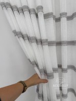 Тюль льон з сірою аплікацією у смужку Linen Grace Silver Lines, Італія - Зображення 3