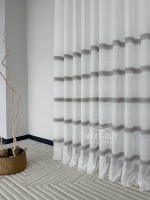 Тюль льон з сірою аплікацією у смужку Linen Grace Silver Lines, Італія - Зображення 5