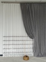 Тюль льон з сірою аплікацією у смужку Linen Grace Silver Lines, Італія - Зображення 6