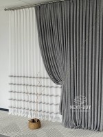 Тюль льон з сірою аплікацією у смужку Linen Grace Silver Lines, Італія - Зображення 8