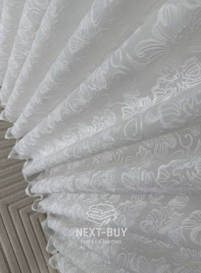 Тюль білий льон з квітковою вишивкою Bianca Fiora White Linen, Італія - Зображення 7