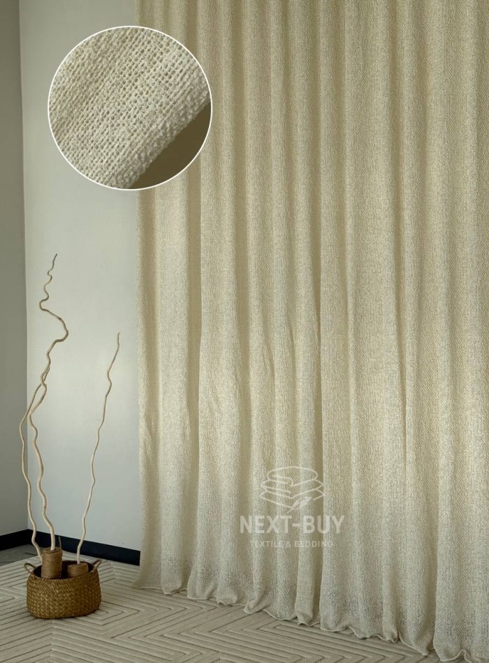 Тюль Boho фактурний льон — сітка Soft Weave Linen Beige Elegance Італія - Зображення 2