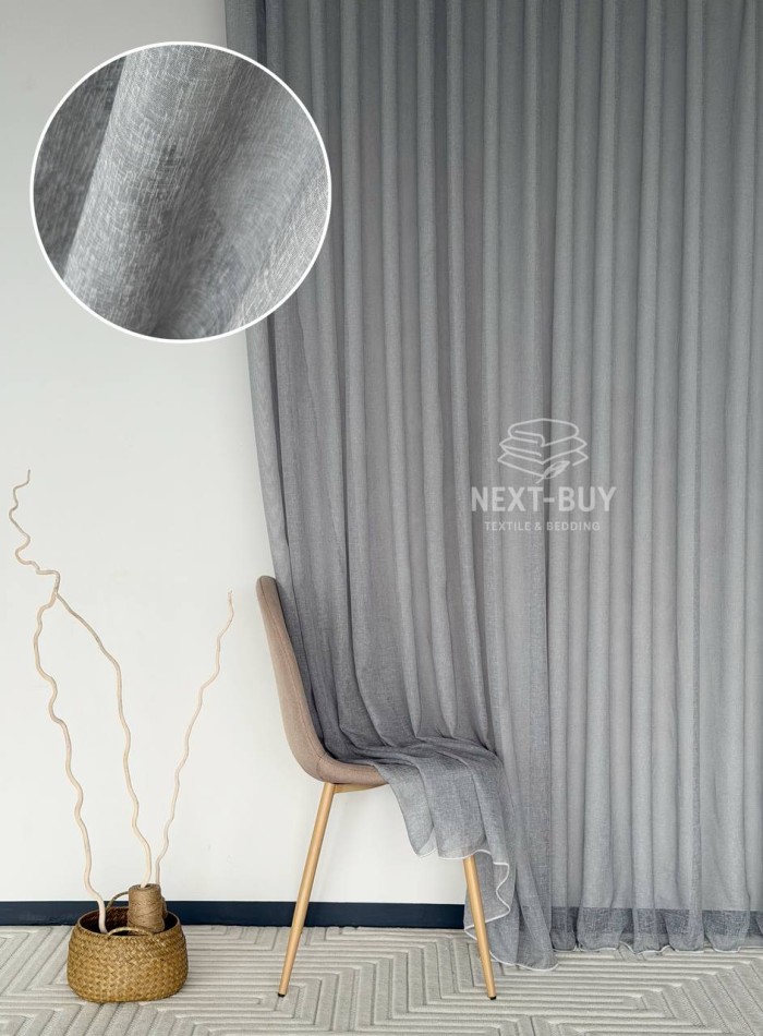 Тюль однотонний сірий льон Linen Sofia Veil преміум якість Туреччина - Зображення 9