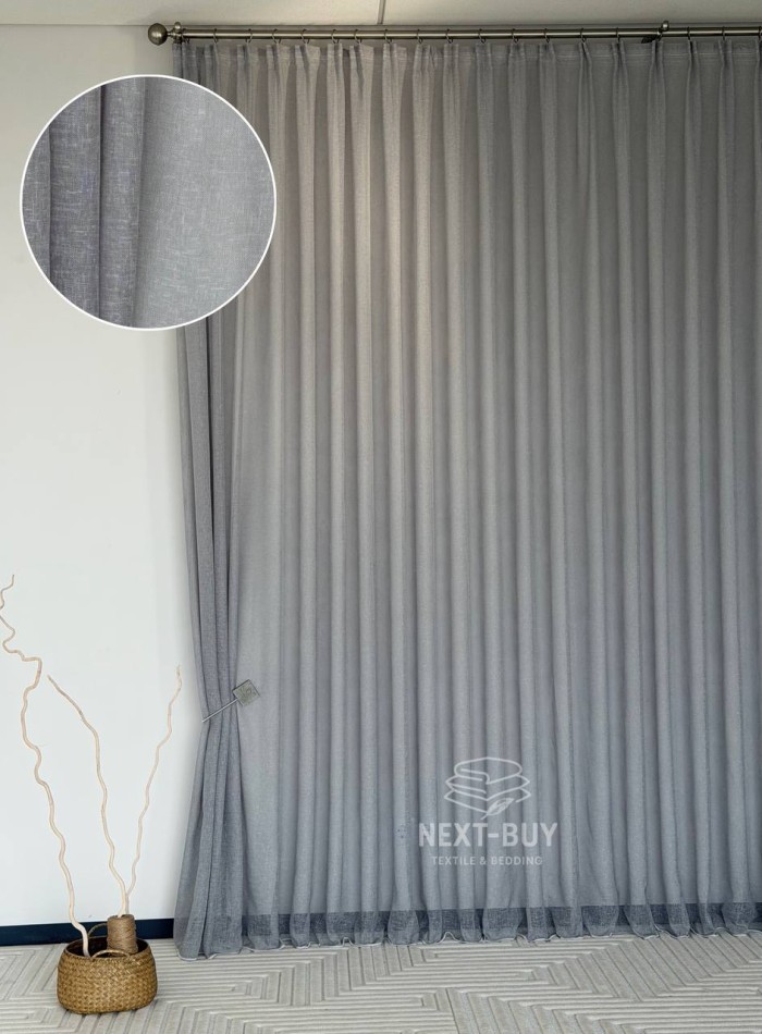 Тюль однотонний сірий льон Linen Sofia Veil преміум якість Туреччина - Зображення 2