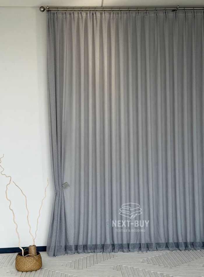 Тюль однотонний сірий льон Linen Sofia Veil преміум якість Туреччина - Зображення 16
