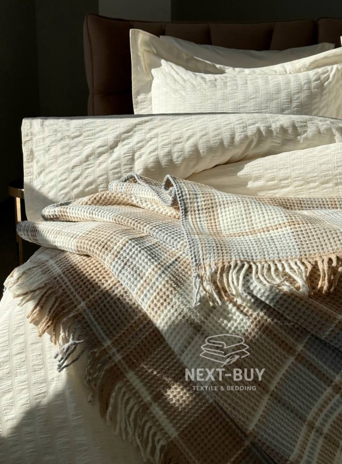 Плед у клітинку Aksu Cozy Life Inka Bej - Зображення 6
