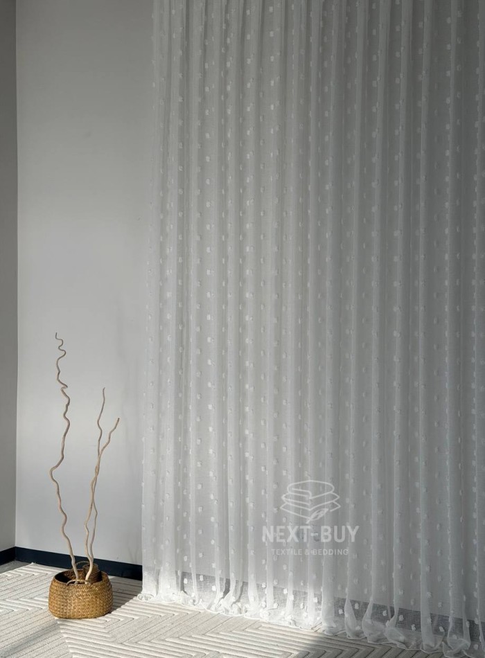 Тюль з 3D помпонами Linen Dots Ecru Туреччина - Зображення 10