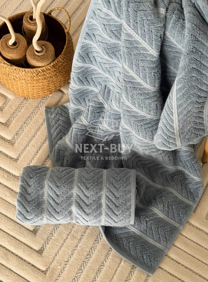 Полотенца Multi Dusty Blue – Турция, 100% хлопок, серый с объёмным узором 2шт — изображение 3