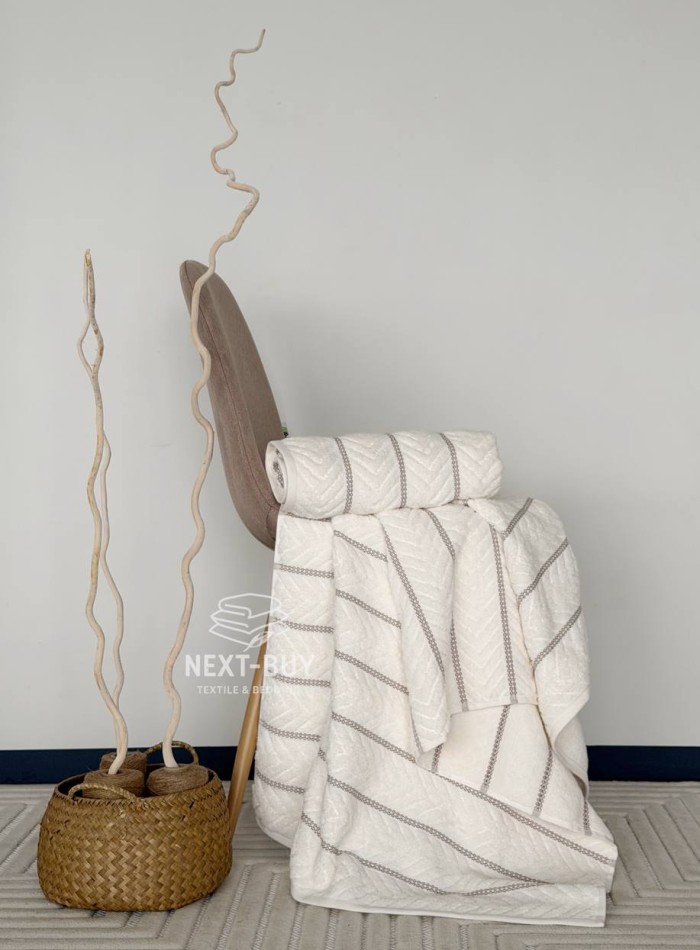 Полотенца Multi Ivory Cream – Турция, 100% хлопок, кремовый с объёмным узором 2шт — изображение 6