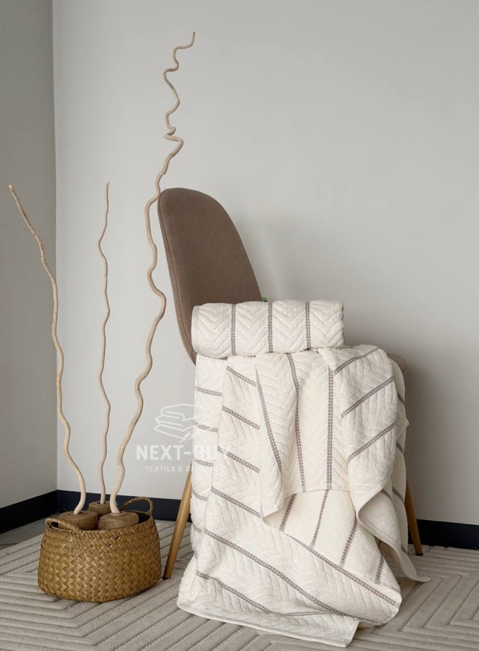 Полотенца Multi Ivory Cream – Турция, 100% хлопок, кремовый с объёмным узором 2шт — изображение 5