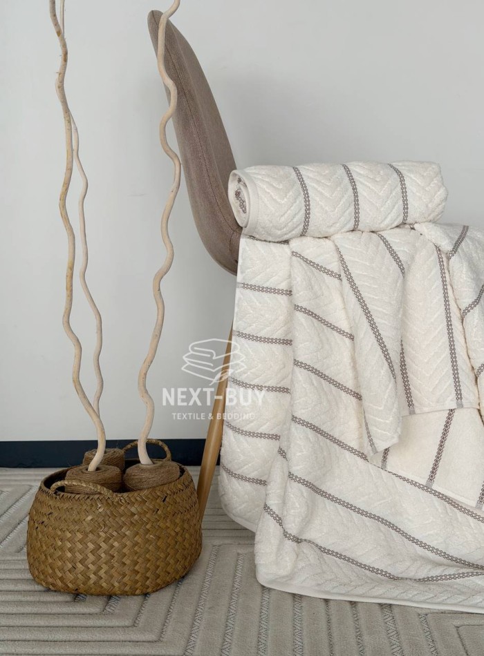 Полотенца Multi Ivory Cream – Турция, 100% хлопок, кремовый с объёмным узором 2шт — изображение 4