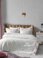 Постільна білизна Maison D’or Lamour Rose основа біла, з вишивкою рожевих сердечок, преміум сатин 300ТС, Туреччина