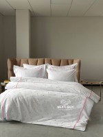 Постільна білизна Maison D’or Lamour Rose основа біла, з вишивкою рожевих сердечок, преміум сатин 300ТС, Туреччина - Зображення 2