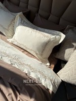 Премиум комплект постельного белья из варёного хлопка Dafne Beige с покрывалом и пледом | Турция — изображение 10
